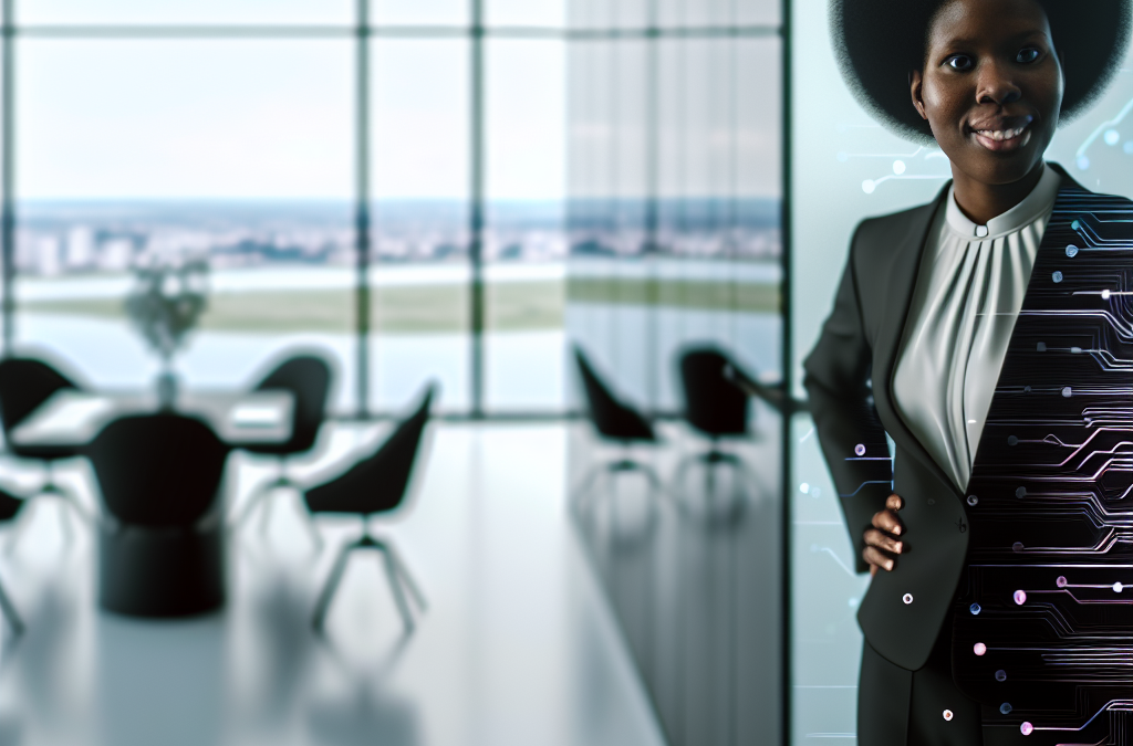 Business leader in a modern Northern Virginia office reflecting AI, education, and scholarship support.